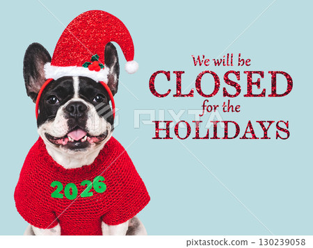 We will be closed for the Holidays. Cute puppy and Santa hat We will be closed for the Holidays. Cute puppy and Santa hat 130239058
