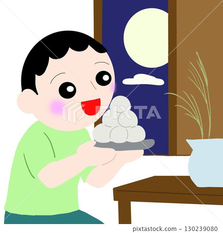 Children offering moon-viewing dumplings Children offering moon-viewing dumplings 130239080