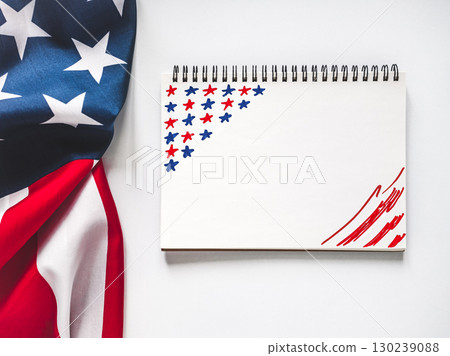 American Flag on white background. Greeting card 130239088