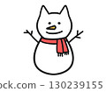 Illustration of a cat-shaped snowman with a face 130239155