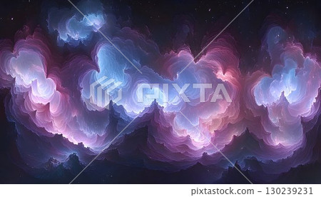 Ethereal Nebula Landscape with Swirling Clouds and Distant Stars 130239231