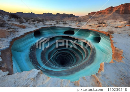 Turquoise Abyss: A Geological Wonder in a Desert Landscape at Su 130239248