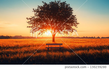 Golden Sunset Serenity in a Wheat Field 130239280