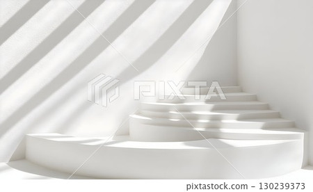 Abstract White Staircase Display with Dramatic Shadows Abstract White Staircase Display with Dramatic Shadows 130239373