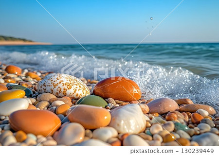 Coastal Pebbles and a Gentle Wave's Embrace 130239449
