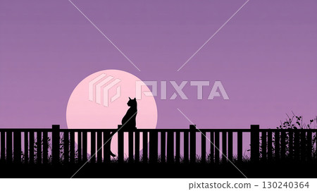 滿月和貓的輪廓圖 130240364