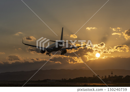 Sendai Airport at dusk, airplane landing, Natori City, Miyagi Prefecture 130240739