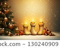 wooden table with fir branches and fir tree 130240909