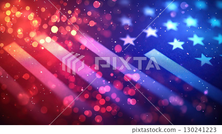 Vibrant Presidents Day backdrop with USA colors and blurred stars and stripes effect, creating festive atmosphere 130241223