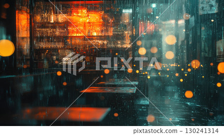 Rainy night with orange light subtle layering abstract light fragmentsdesaturated palette 130241314