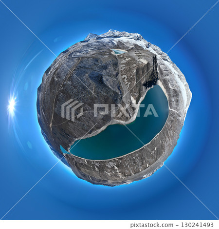 Aerial view of beautiful snow capped mountain and lake landscape in Tibet, China 130241493