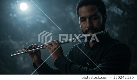 Flutist under the moon 130242180