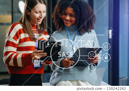 SASE Secure Access Service Edge concept Hand touching Secure Access Service Edge icon on virtual screen background, password, network, framework 130242262