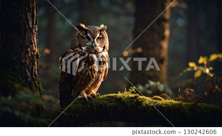 Majestic owl perched on a tree branch 4 130242606