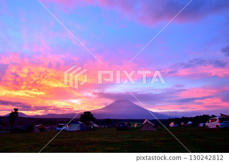 Dawn greets you at a campsite overlooking Mount Fuji 130242812