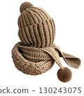 knitted beanie and scarf set, cozy winter style, soft wool texture 130243075