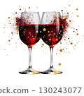 Christmas and New Year wine glasses, red wine, golden sparkle 130243077