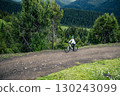 Riding mountain bike in beautiful forest mountain 130243099