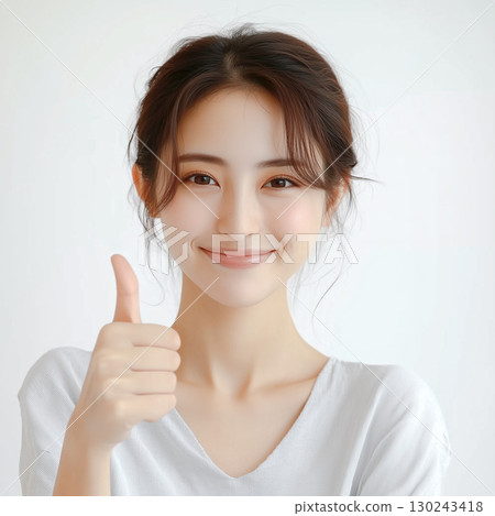 Young Japanese woman making a "like" pose 130243418