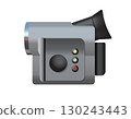 Gray video digital camera, camcorder icon with viewfinder, control buttons 130243443