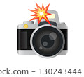 Profession black, silver Digital Single Lens Reflex dslr camera icon with flash 130243444