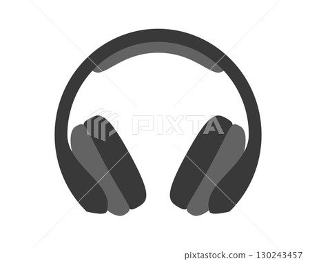 Black headphones icon, used to listen music or other audio 130243457