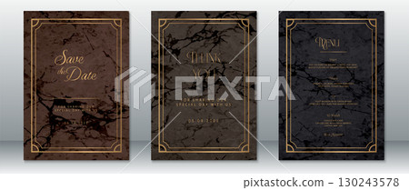 Dark Marble Wedding Invitation Set with Save the Date, Thank You, and Menu 130243578