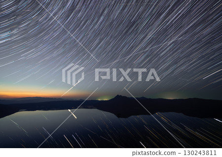 Star trails seen from Lake Mashu Star trails seen from Lake Mashu 130243811