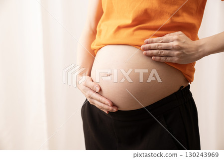 Women's stomach 8 months pregnant Women's stomach 8 months pregnant 130243969