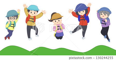 A set of men and women of all ages climbing mountains 130244255
