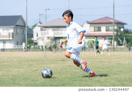 Junior high school boys playing soccer 130244497