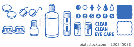 Hand-drawn illustration set of contact lens care products 130245088