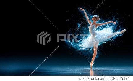 芭蕾舞女演員在神奇的燈光下翩翩起舞 130245155