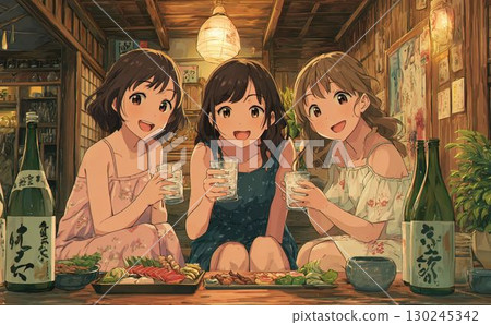 女生聚會喝酒動漫插畫004 130245342