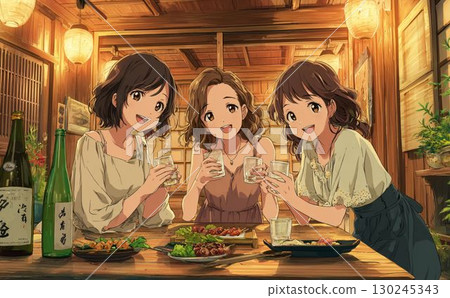 女生聚會喝酒動漫插畫005 130245343