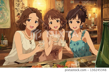 女生聚會喝酒動漫插畫010 130245348