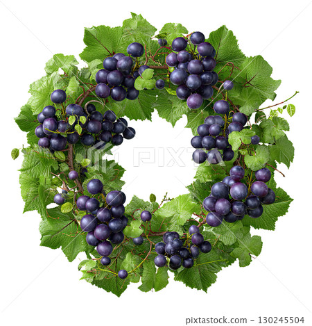 Grape and leaf wreath. AI-generated item 130245504