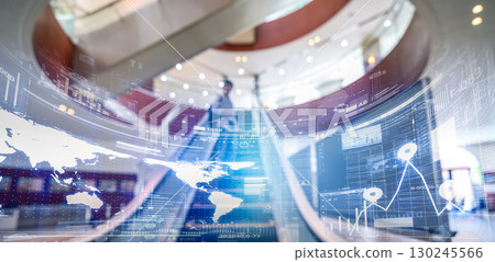 Futuristic hologram and students Futuristic hologram and students 130245566