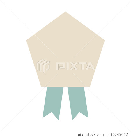 Pentagonal frame illustration with natural beige and smoky green ribbon Pentagonal frame illustration with natural beige and smoky green ribbon 130245642
