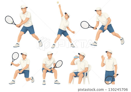 一套 7 幅網球插圖 130245706