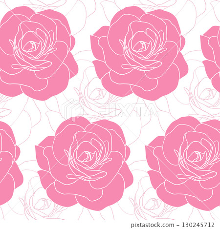 Camellia flower seamless pattern for textile or wallpaper. Vector illustration, pink floral background 130245712