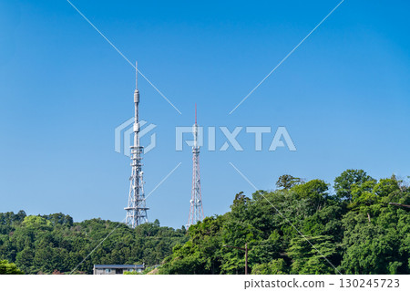 Dainenjiyama Transmitter Station and Sendai Sky Candle seen from Atago Uesugi Street 130245723