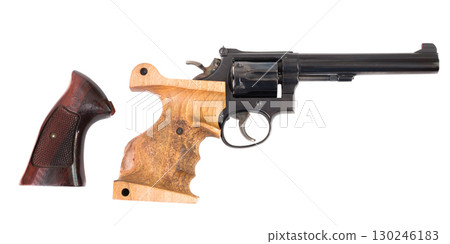 Old western era revolver on white background Old western era revolver on white background 130246183