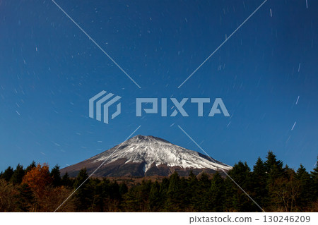 A mystical and divine night view of Mt. Fuji and the starry sky A mystical and divine night view of Mt. Fuji and the starry sky 130246209