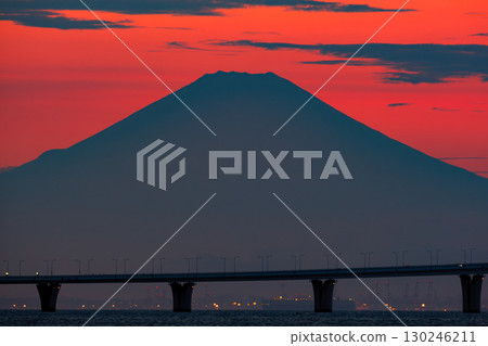 Beautiful evening sky with Mt. Fuji, Tokyo Bay and the Aqualine Beautiful evening sky with Mt. Fuji, Tokyo Bay and the Aqualine 130246211