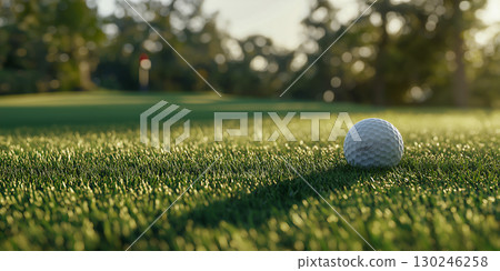 日落時的高爾夫球和綠色風景 130246258