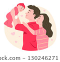 Father Holding Baby Kid Up in the Air and Mother Teases Him for Family and Love Concept Illustration Clip Art 130246271