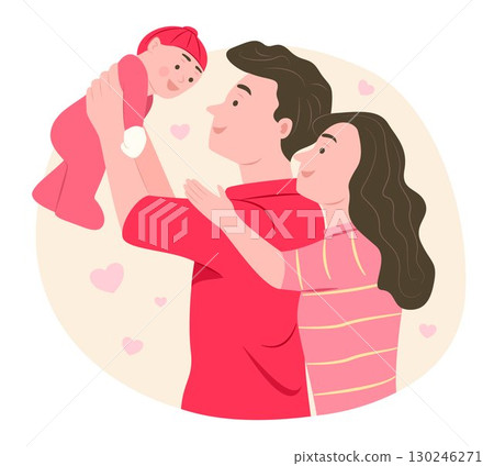 Father Holding Baby Kid Up in the Air and Mother Teases Him for Family and Love Concept Illustration Clip Art Father Holding Baby Kid Up in the Air and Mother Teases Him for Family and Love Concept Illustration Clip Art 130246271