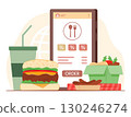 Online Food Delivery Service Application on Smartphone with Food and Drink for E-Commerce and Online Shopping Concept Illustration 130246274