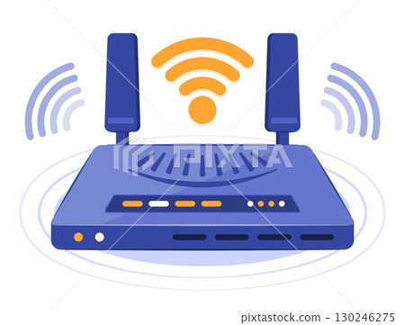 Wifi Router Modem Transmitting the Wireless Signal for Internet and Wireless Network Connection Technology Concept Illustration Clip Art 130246275